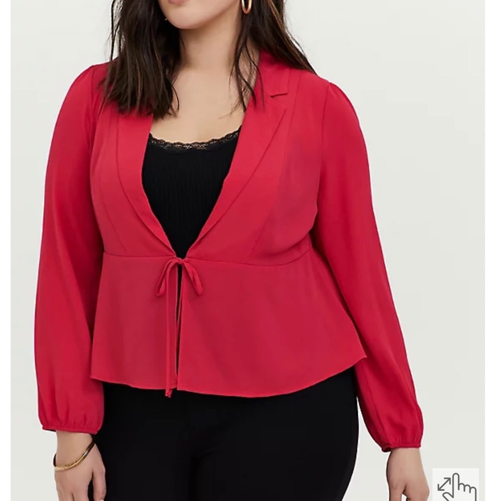 NWT Torrid Fuchsia Pink Crepe Tie Front Peplum Jacket Size 2